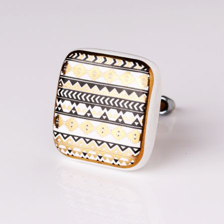 Black Golden Square Ceramic Cabinet Knob